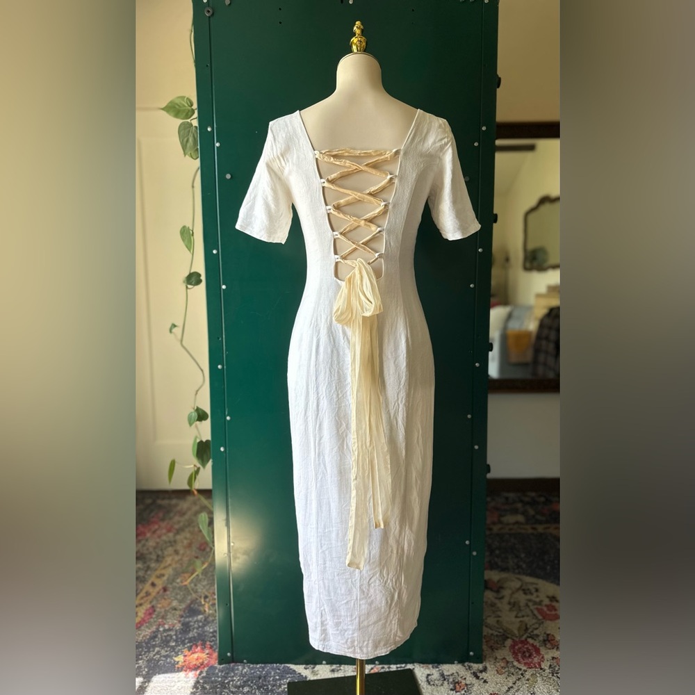 Vintage Linen Karen Warren Lace Up Dress